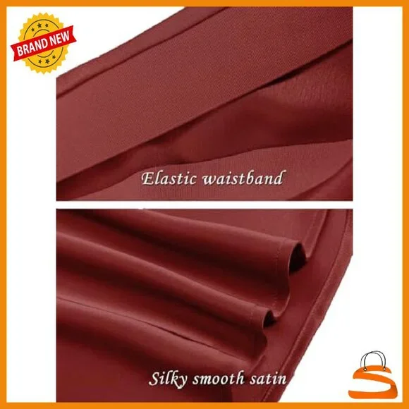 Satin Silk High Waist Slit Midi Skirt Elastic Waistband Flowy - Picture 6 of 8